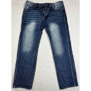 mnml Straight Leg Jeans Mens 42x33 Blue Faded Whiskered Button Fly